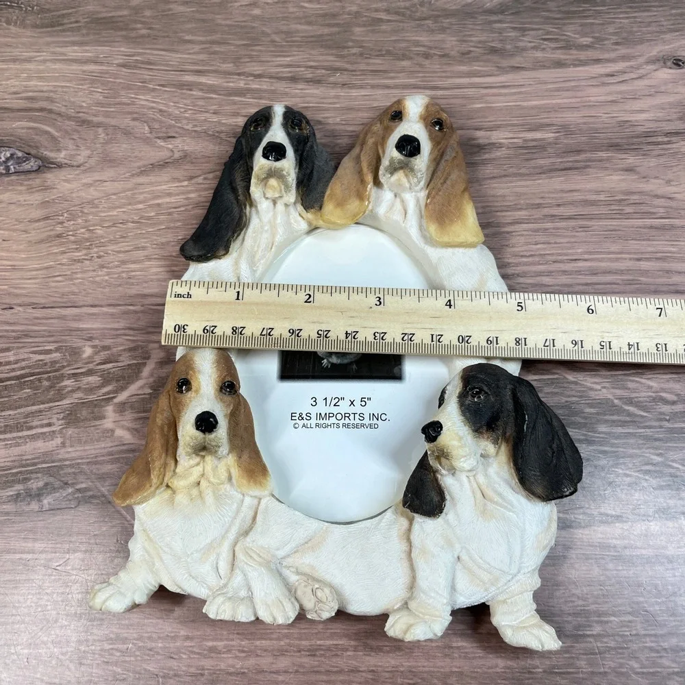 E&S Imports Basset Hound Photo Frame & Figurines Set Brown Black White Resin 3pc